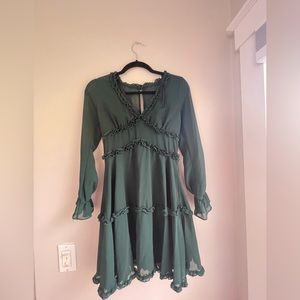 Green ruffle long sleeve dress